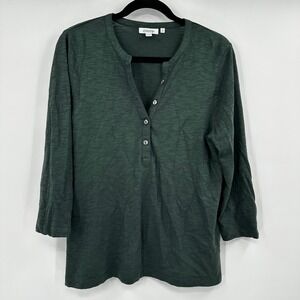 Chicos Green Henley Tunic Top 3/4 Sleeve Button Neck Size 1 Medium